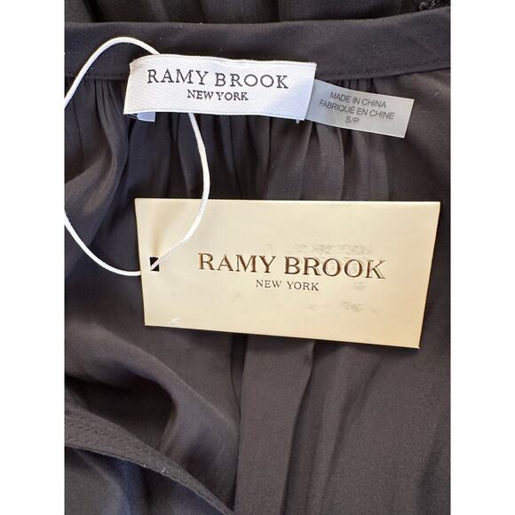 $465 Ramy Brook Rosey Dress Womens Size S Black Mini Long Sleeve V Neck New - Picture 6 of 9